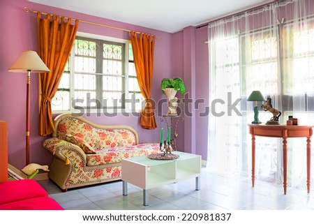 purple cozy living room modern contemporary style interior in Asian home