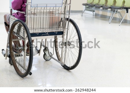 Back of lonely old man on wheel chair sad & alone feeling in heath concept = please take care your old parent