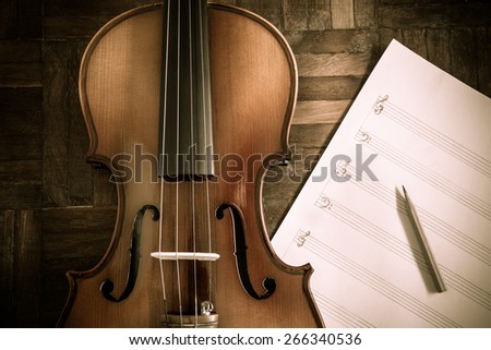 classical Violin & pencil on blank Music sheet for music composer concept background