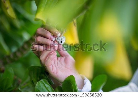 two hands hanging love symbol on mangrove tree