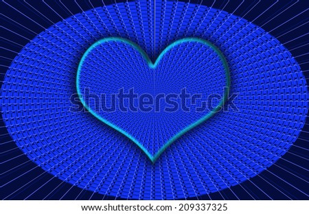 transparent heart on a blue oval with rays