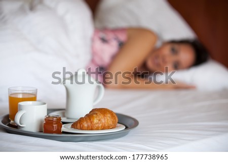 Breakfast in a hotel bed