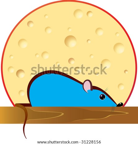 The hidden blue mouse against a cheese head. vector. illustration
