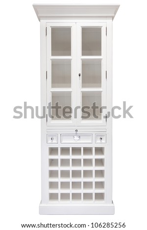 White cupboard with glass doors. Taken on a clean white background