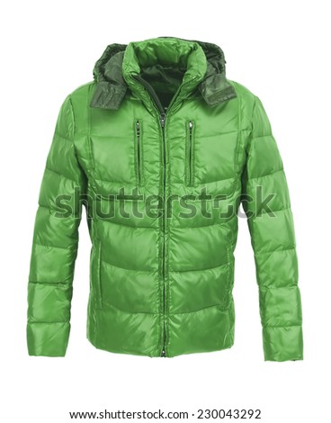 Green male winter jacket isolated on white background