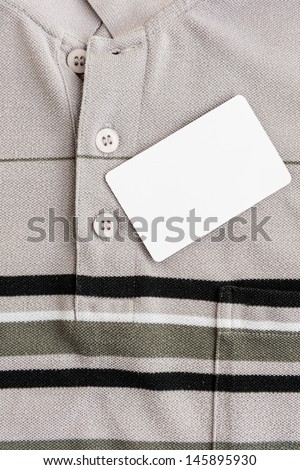 Close up clean white card in T-shirt pocket