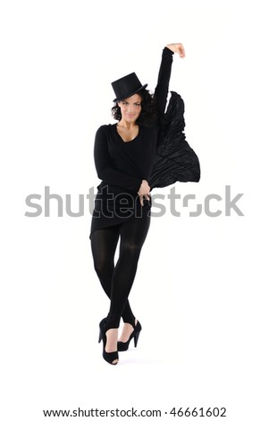 Young woman dancing jazz modern dance, isolated on a white