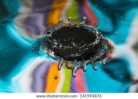 crown formed by a drop splashing in the water against a colorful background