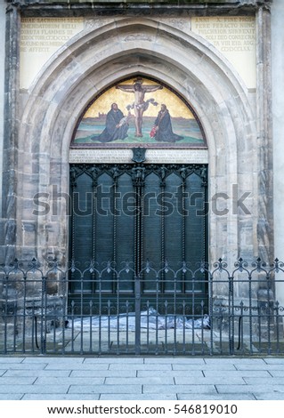 Wittenberg - The famous door at the All saint\'s church where Martin Luther nailed the ninety-five theses on the door and sparked the reformation.