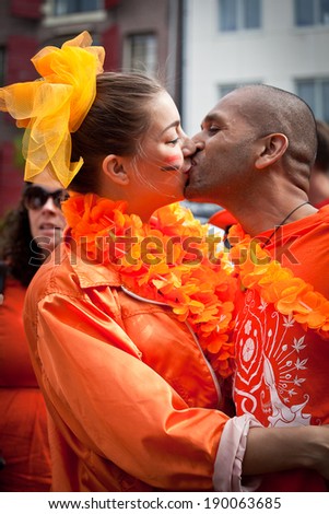 Amsterdam, The Netherlands, April 26, 2014: celebration of the public national holiday King's day - Koningsdag - held every year in April in the entire country to celebrate King Willem's birthday
