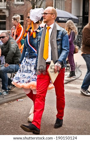 Amsterdam, The Netherlands, April 26, 2014: celebration of the public national holiday King\'s day - Koningsdag - held every year in April in the entire country to celebrate King Willem\'s birthday