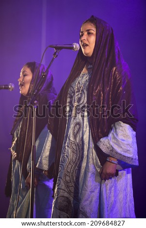 Traena, Norway - July 10 2014: during the concert of the Malian traditionnal and pop rock band Tamikrest at the Traenafestival, music festival taking place on the small island of Traena.