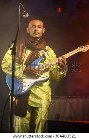 Traena, Norway - July 10 2015: concert of rock blues world music Nigerien Tuareg artist Omara \