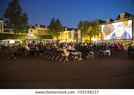 Amsterdam, The Netherlands - August 20 2015: open air screening of Colombian film Todos se Van at Marie Heinekenplein, during World Cinema Amsterdam, a world film festival held from 14 to 23/08/2015
