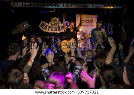 Amsterdam, The Netherlands - October, 17 2015: concert of Swiss rock band 77 Bombay Street during Amsterdam Waterfall Festival at the Waterhole.