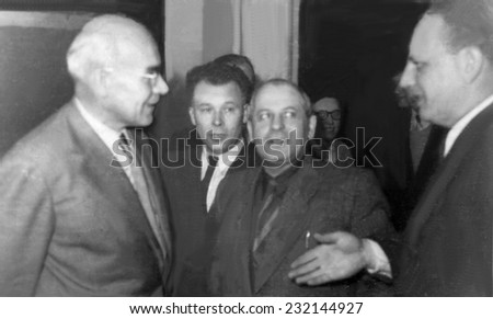 RZESZOW,POLAND - CIRCA 1957 : vintage photo of Gomulka First Sekretary of Workers\' Party with other men