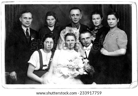 KROSNO,POLAND - CIRCA 1958 : vintage atelier photo of wedding