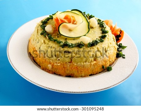 multicolor vegetable pie as vegetarian dinner meal