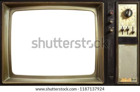 Old tv cut out screen with clipping path, vintage television technology style, close up