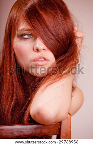 Young pretty with red hair with open mouth