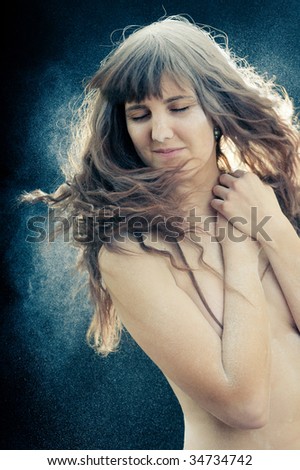 stock photo Young pretty nude girl with long hair pretty naked girl