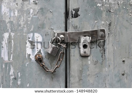 lock with chain on iron box background