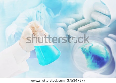 medicine product development research at science lab blur background , pharmaceutical concept