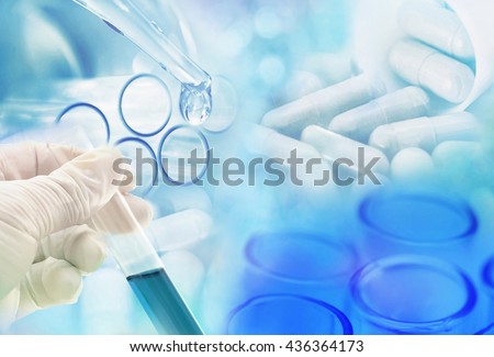discovery medicine research chemistry product at science lab , pharmaceutical blur background