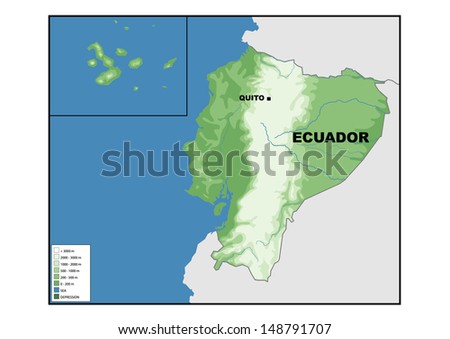 Physical map of Ecuador