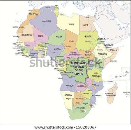 Continental political map of Africa with each specific country
