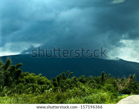 Mountains, rain, clouds, rainy season.