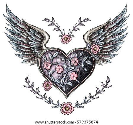 heart with wings in tattoo style
