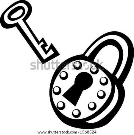 stock vector : vintage padlock and key