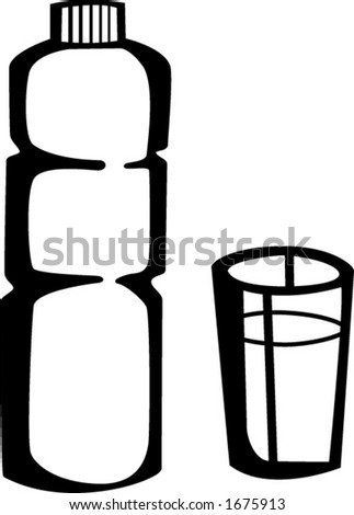 stock vector : water bottle and glass