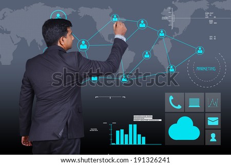 businessman showing social business connection