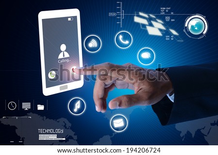 Man hands are pointing on touch screen