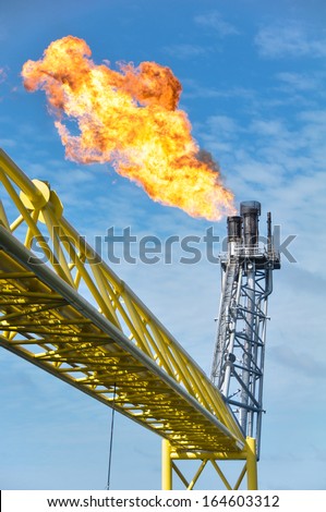 Gas burn or Flare burn in offshore location, Oil and gas process.