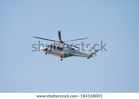 helicopter landing on an offshore oil-plant , service travel to oil and gas platform in offshore.
