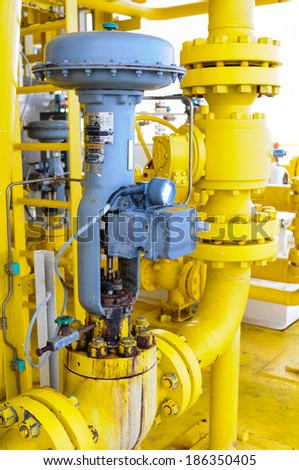 Control valve or pressure regulator in oil and gas process, The control valve used to controlled pressure in the system as Controller command, Oil and gas industry use to controlled the system.