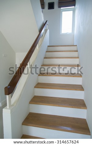Modern stair in home, Wooden stair with modern style in home, Walks way to the second floor or next floor.