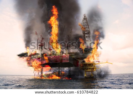 Offshore oil and rig construction damaged because worst case or fire case which can't control situation. Oil spill into the sea because incorrect of operation and accident in job out of safety rule.