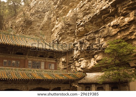 temples in ancient China, in a deep stony valley