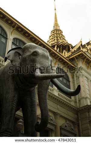 elephant statue and golden roof, royal palace in thailand