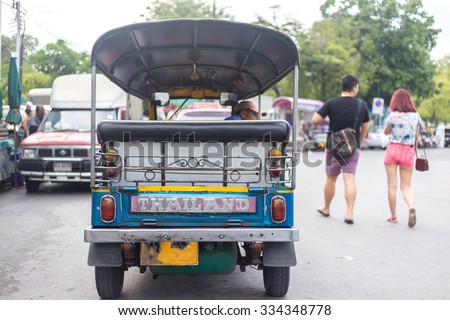 19th october 2014 in bangkok : three wheel taxi called Tuk Tuk wait for tourist in Bangkok Thailand