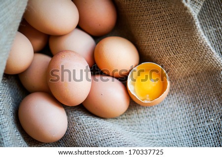 Farm raised brown chicken eggs