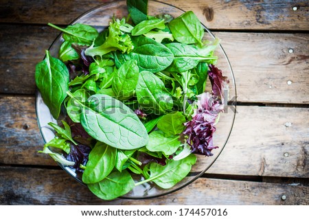 Fresh Green Salad With Spinach,Arugula,Romaine And Lettuce