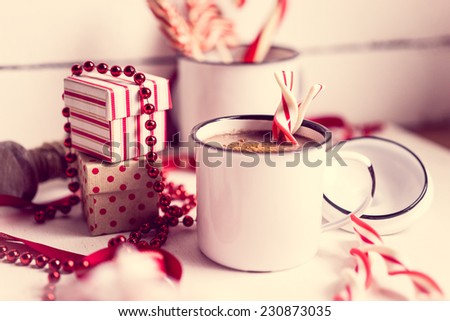 Christmas decoration with hot chocolate mug