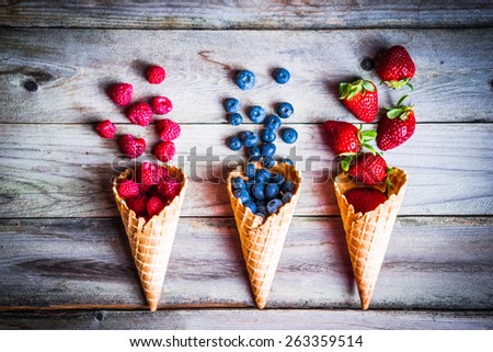 Berries in waffle cones