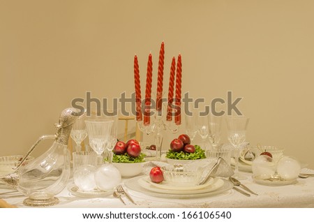 Elegant table setting in red and white,Christmas decoration.
