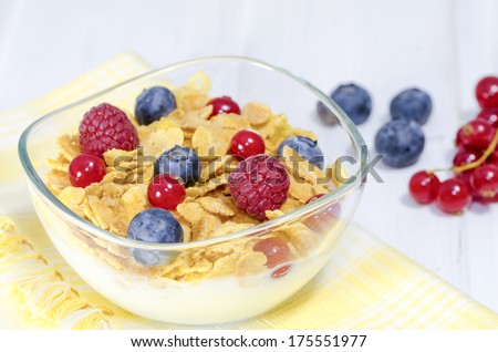Delicious mix with yogurt cream, berry fruits and cereals.